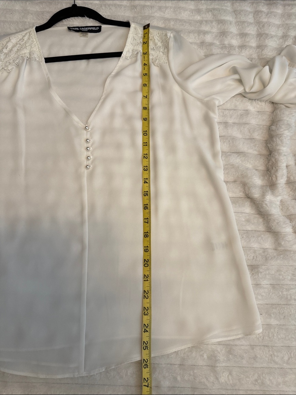 Karl Lagerfeld Ivory V-Neck Lace-Shoulder Blouse - Picture 7 of 9